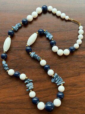 1980s Lucite Nautical Necklace in Navy and White